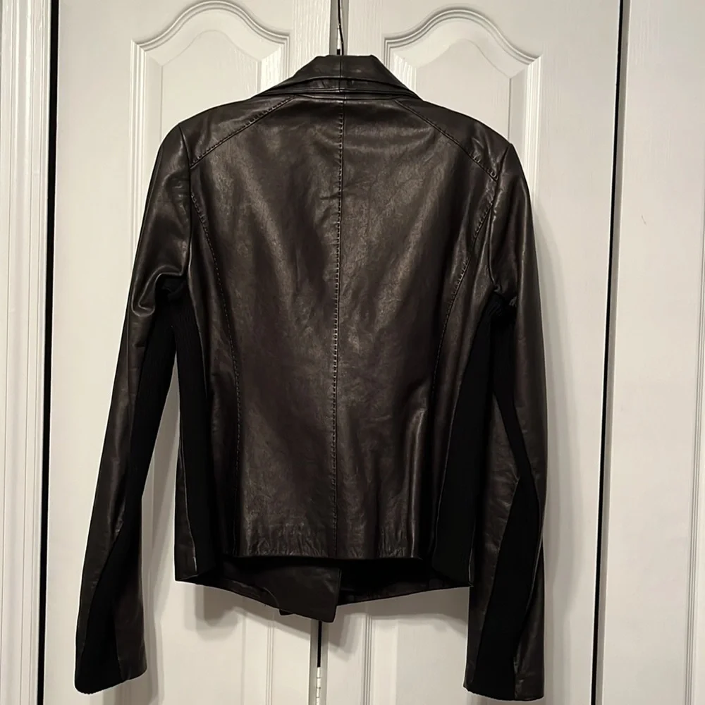 Vince Black Lambskin Leather Jacket Moto Zipped Mixed Media - Picture 5 of 8